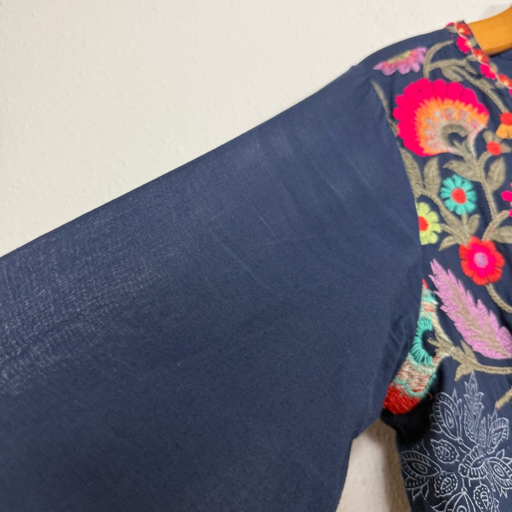 Soft Surroundings Embroidered Bohemian Paraiso Tunic Top Floral Navy Sz Small - Picture 3 of 8